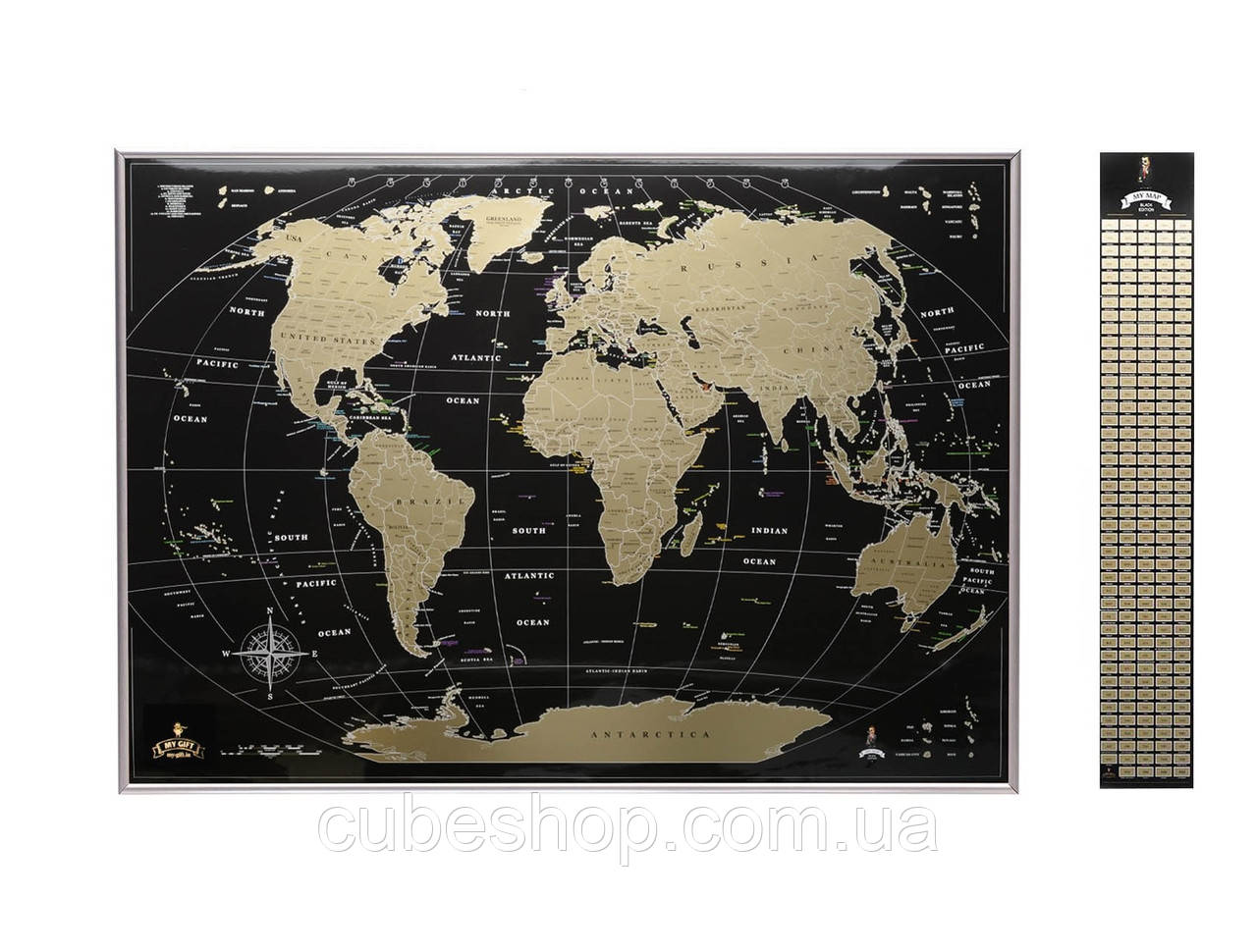 Скретч-мапа світу My Map Black edition Gold (англійська мова) у рамі