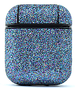 Чохол Oloka для навушників Apple AirPods Glitter series + карабін Блакитний з блискітками (123161)