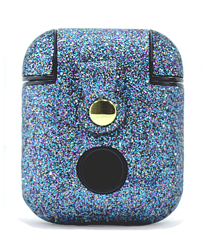 Чохол Oloka для навушників Apple AirPods Glitter series + карабін Блакитний з блискітками (123161), фото 2