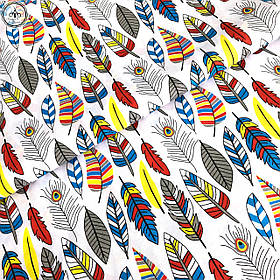 Польська бавовняна тканина "Перша больові жовті, червоні, сині на білому"