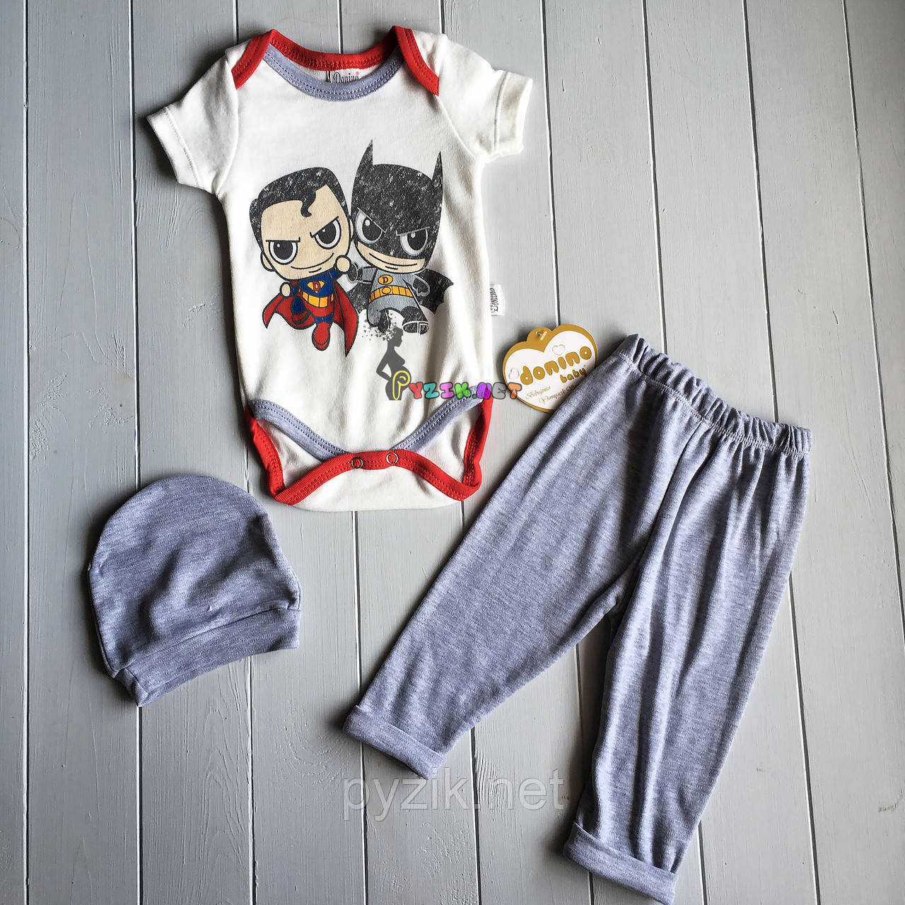 Комплект для новорожденного "Супергерои" (бодик+штанишки+шапочка) 68 размер - фото 1 - id-p983112478