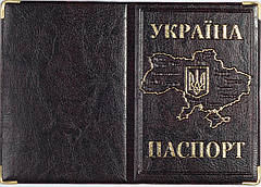 Обкладинка на паспорт із шкірозамінника «Мапа України» колір бордовий