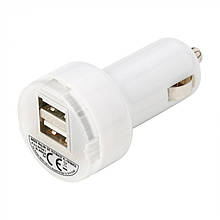 Адаптер живлення автомобільний 2 USB порту, роздріб + опт \ es - 953280 Білий