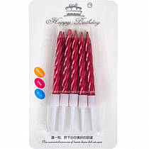 Свічки для торта "Металік" червоний з підставкою 10 шт