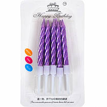 Свічки для торта "Металік" фіолетовий з підставкою 10 шт