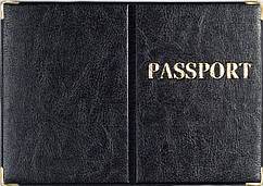 Обкладинка на закордонний паспорт зі шкірозамінника «Passport» колір чорний
