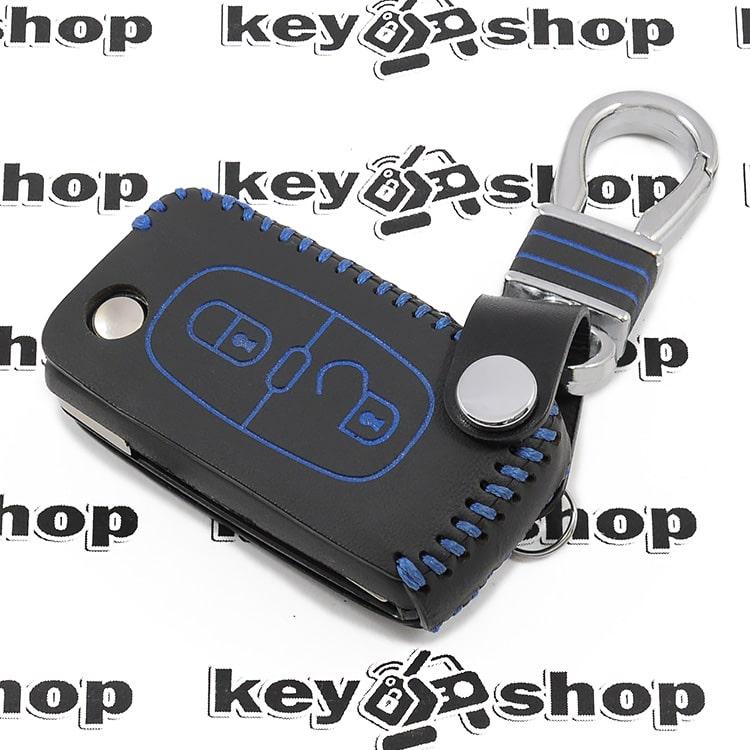 Кожаный чехол (с синей строчкой), для выкидного ключа Peugeot (Пежо) 2 кнопки - фото 3 - id-p983501511