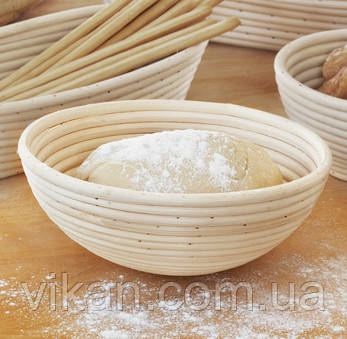 кошик форма для розстойки з ротангу на 1 кг кругла, з чохлом з льону