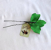 Шпильки для волос с листочками ручной работы "Изумрудные листики"