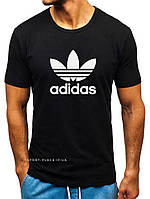 Мужская футболка Adidas (Адидас) черная (большая эмблема) хлопок