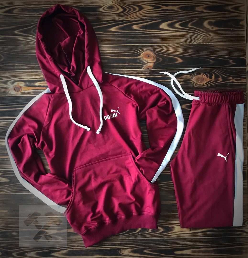 Бордовий спортивний костюм Puma (Пума) з лампасами / Весна-осінь