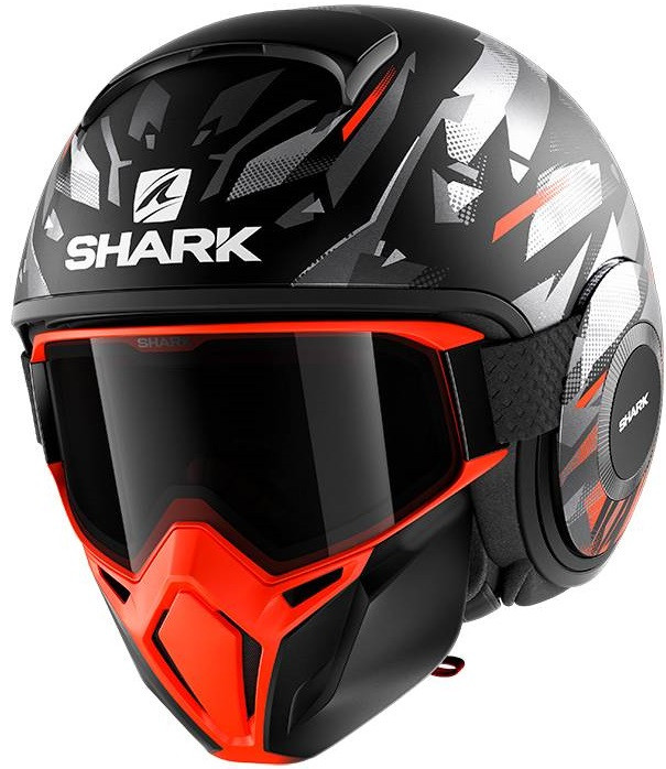 Мотошолом Shark Street Drak Kanhji матовий чорний/оранжевий/срібний, L