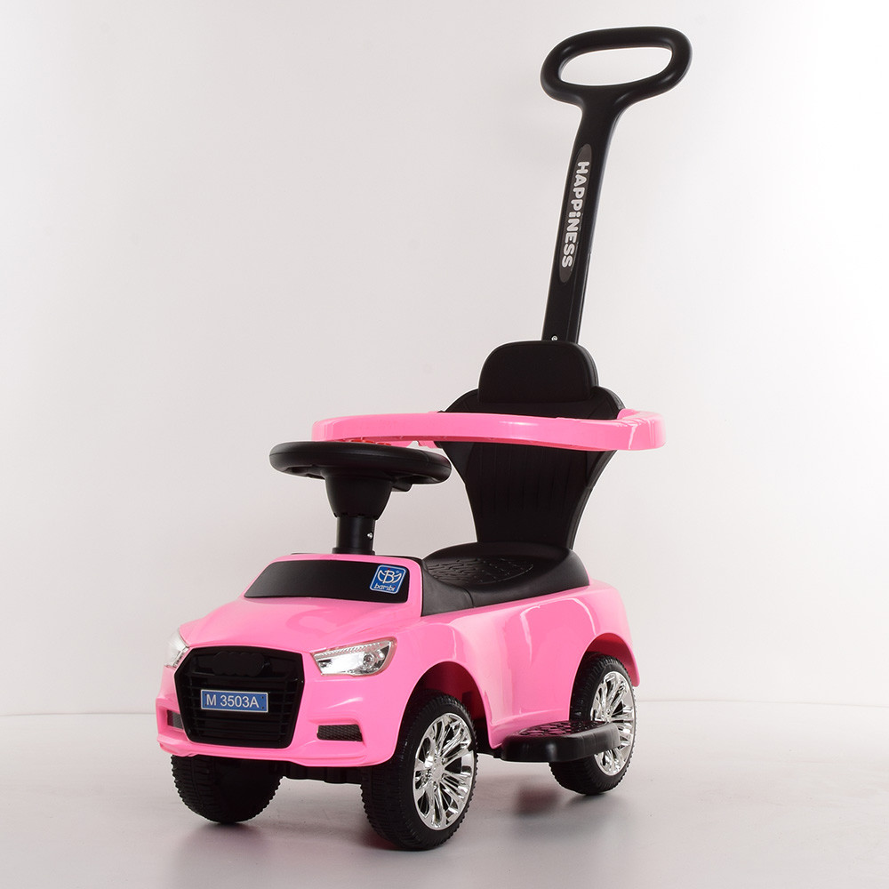 Дитяча машина каталка-толокар Audi 2в1 з бампером і батьківською ручкою, Bambi M 3503A-8 рожевий, фото 1