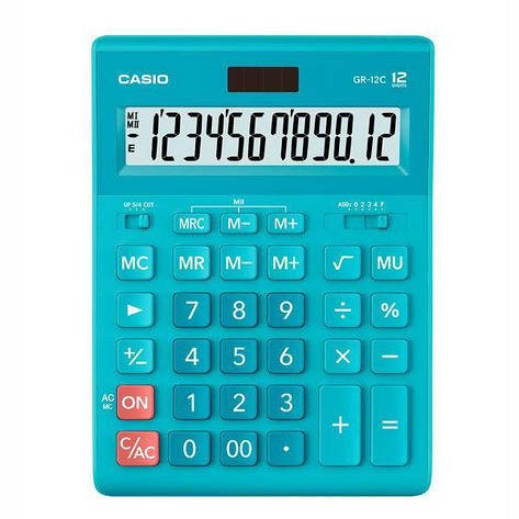 Калькулятор Casio GR-12C-LB-W-EP бухгалтерський 12р., блакитний, фото 2