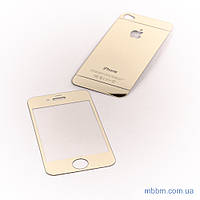 Защитное стекло iPhone 4/4S + back mirror gold