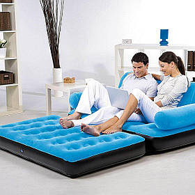 ✅Надувний диван Bestway 67356, 188 х 152 х 64 см з електричним насосом. Блакитний, 2 в 1