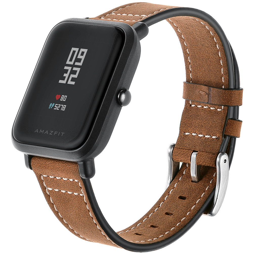 Шкіряний ремінець для Xiaomi Amazfit Bip / Lite / 20 мм Темно-коричневий 1100P