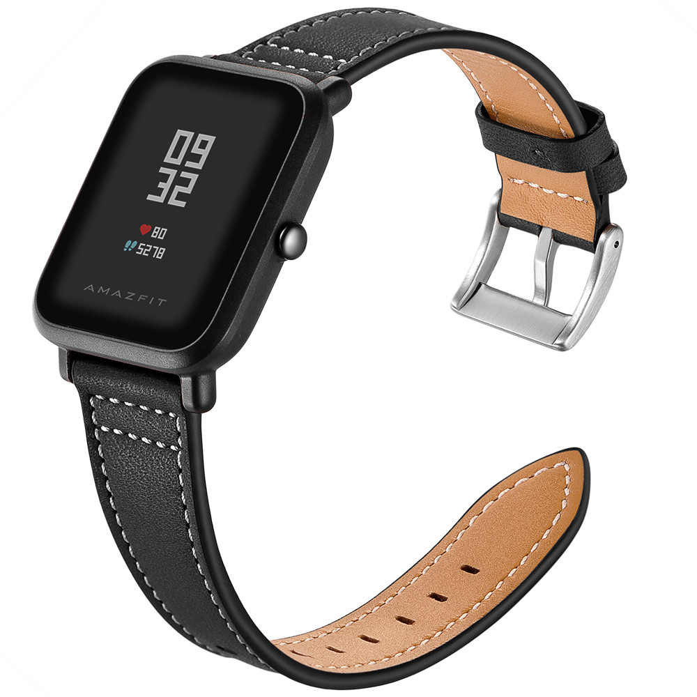 Шкіряний ремінець для Xiaomi Amazfit Bip / Lite / 20 мм Чорний 1100P