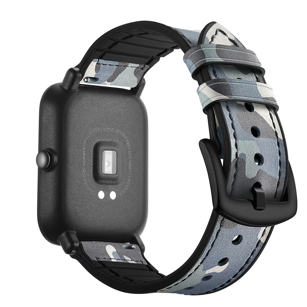 Силіконовий шкіряний ремінець Xiaomi Amazfit Bip / Lite / 20 мм з малюнком Камуфляж Блакитний / Сірий 1912P