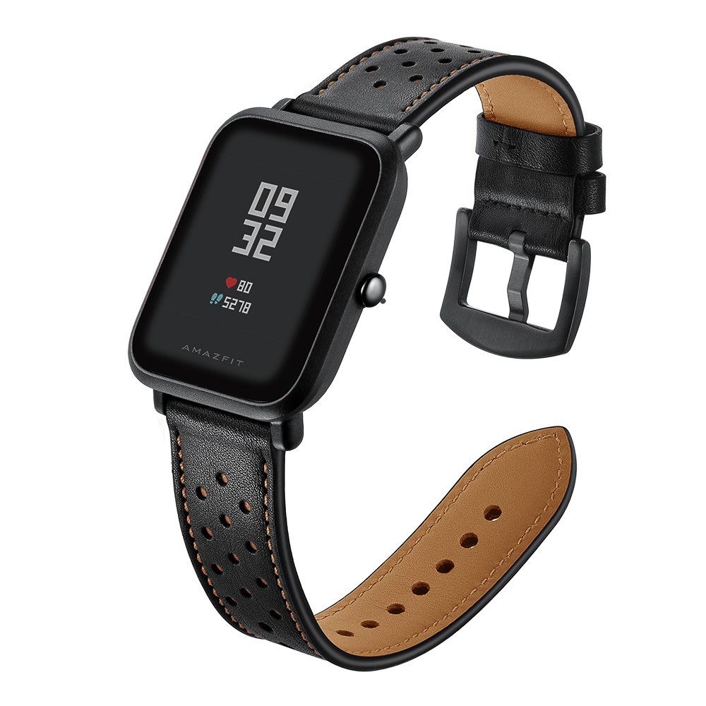 Шкіряний ремінець для Xiaomi Amazfit Bip / Lite / 20 мм з отворами Чорний 2020P