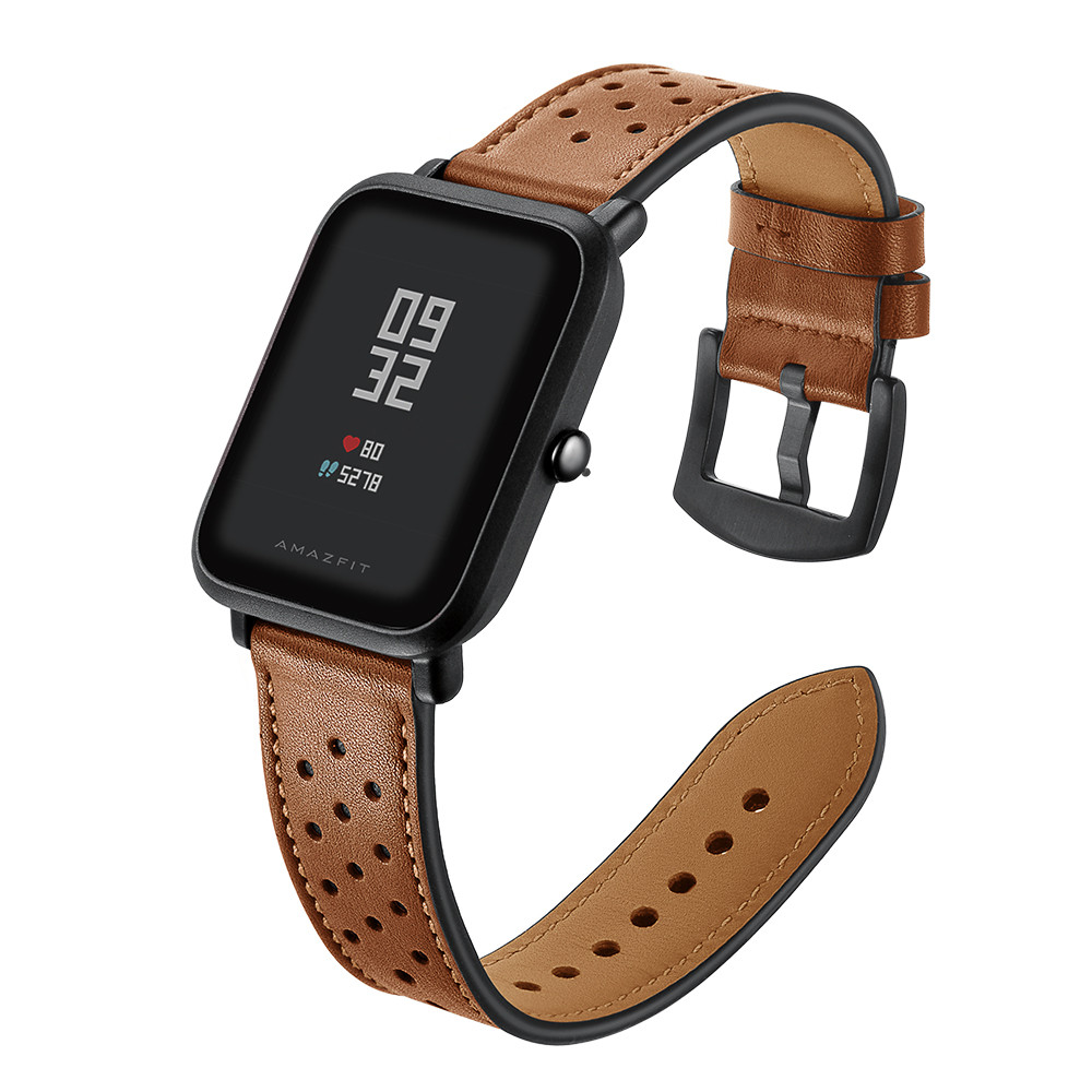 Шкіряний ремінець для Xiaomi Amazfit Bip / Lite / 20 мм з отворами Коричневий 2020P