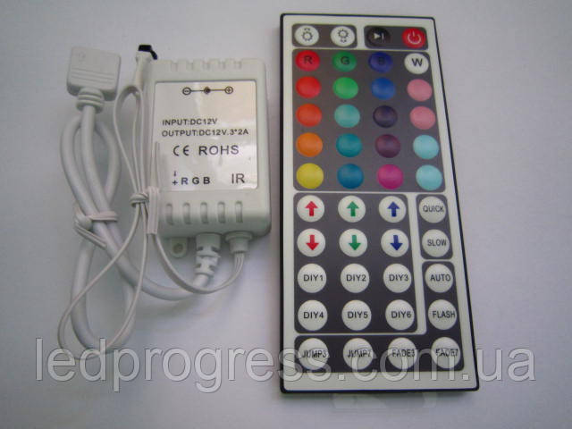 RGB контролер з ІЧ пультом (44 кнопки) 12/24 V; 2A/канал 