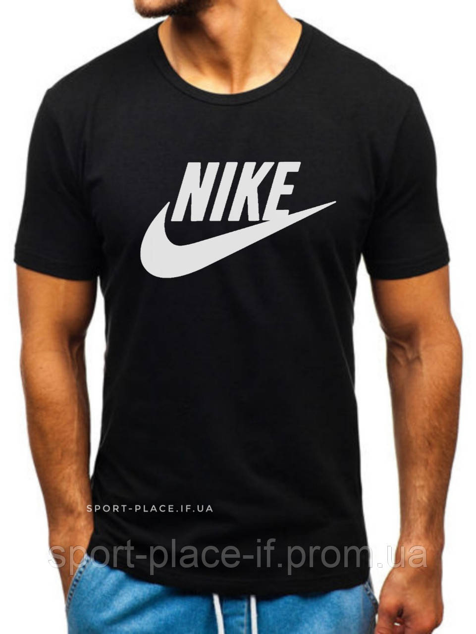 Чоловіча футболка Nike (Найк) чорна (велика емблема) бавовна