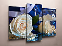 Модульная картина на холсте нежно Белые розы цветы с жемчугами габарит 90х70 из 3 частей
