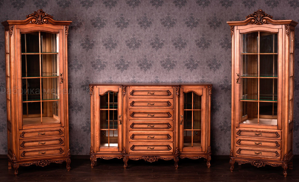 Комплект меблів у вітальню з натурального дерева "Регіна", в класичному стилі, шафа, тумби, шафа, комод