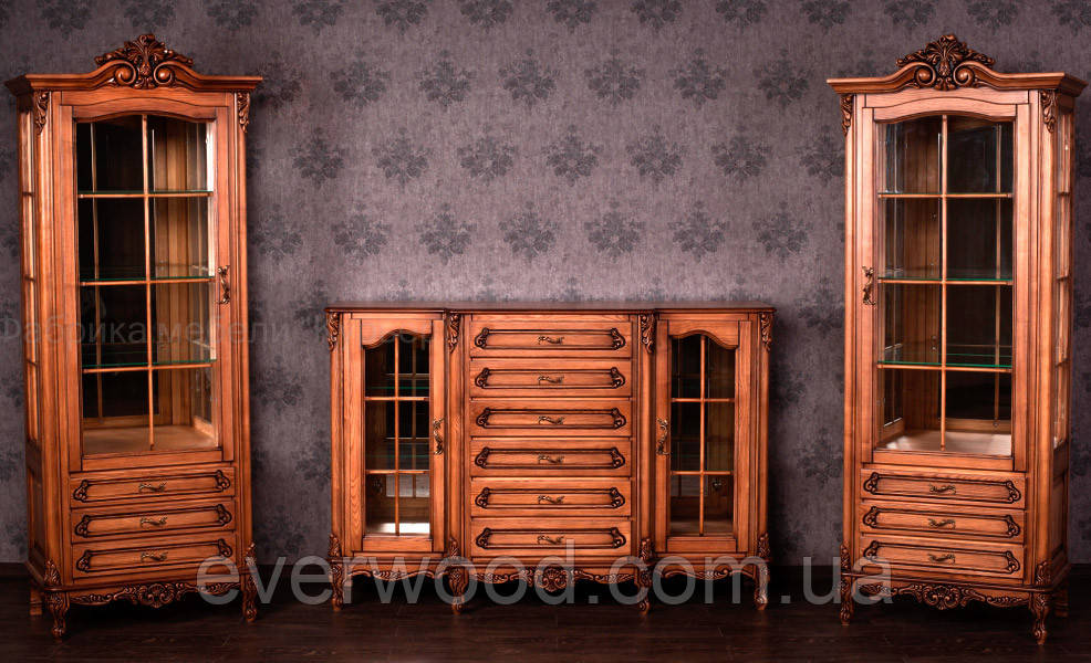 Комплект меблів у вітальню з натурального дерева "Регіна", в класичному стилі, шафа, тумби, шафа, комод