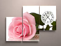 Настенные часы на холсте нежно розовая Роза с шипами с белыми бусами габарит 90*60 из 3 ч