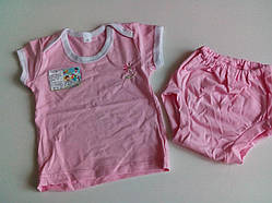 Комплект літній ясельний, розмір 48 (68-74), модель 1200761111 з вишивкою ЦВІТОЧЕК — рожевий