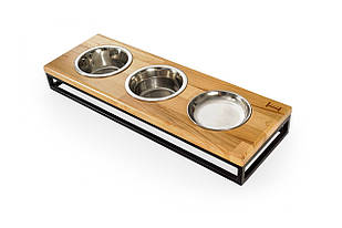 Три миски на підставці Lunch Bar Natural wood + Black