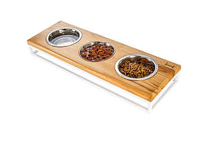 Три миски на підставці Lunch Bar Natural wood + White