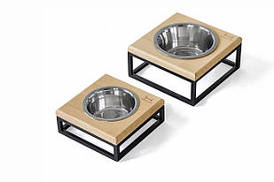 Одна миска на підставці Lunch Bar Natural wood + Black