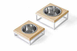 Одна миска на підставці Lunch Bar Natural wood + White