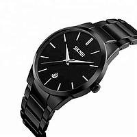 Мужские часы на браслете Skmei 9140 черные с черным циферблатом оригинальные