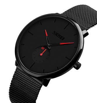 Класичний чоловічий годинник Skmei 9185 Design чорний з червоними стрілками