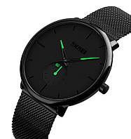 Классические мужские часы Skmei 9185 Design черные с зелеными стрелками