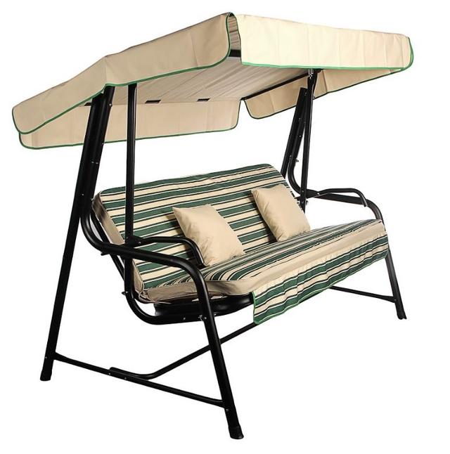 Диван-качели SEATTLE (тексилк) зеленая полоска АО2121-002, тент бежевый однотонный 2737 (фото 4)