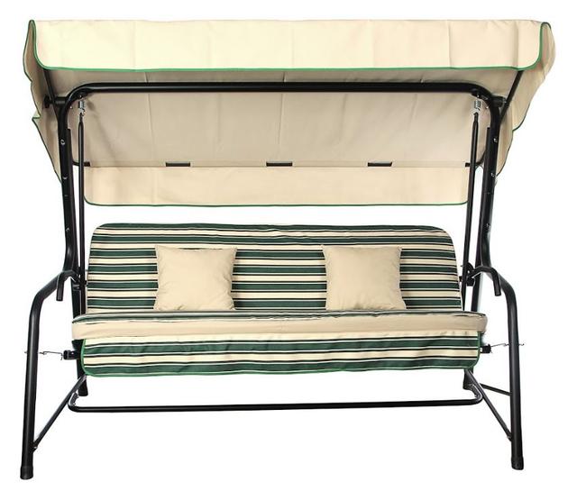 Диван-качели SEATTLE (тексилк) зеленая полоска АО2121-002, тент бежевый однотонный 2737