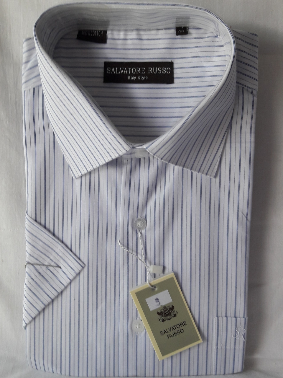 Сорочка чоловіча з коротким рукавом Salvatore Russo vk-0003 біла в смужку класична