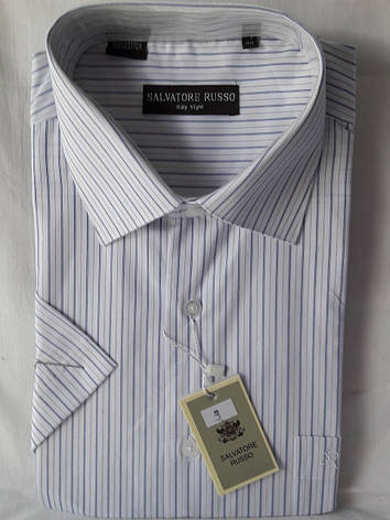 Сорочка чоловіча з коротким рукавом Salvatore Russo vk-0003 біла в смужку класична, фото 1