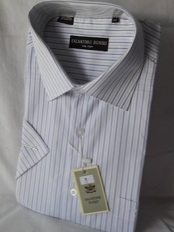 Сорочка чоловіча з коротким рукавом Salvatore Russo vk-0003 біла в смужку класична, фото 2