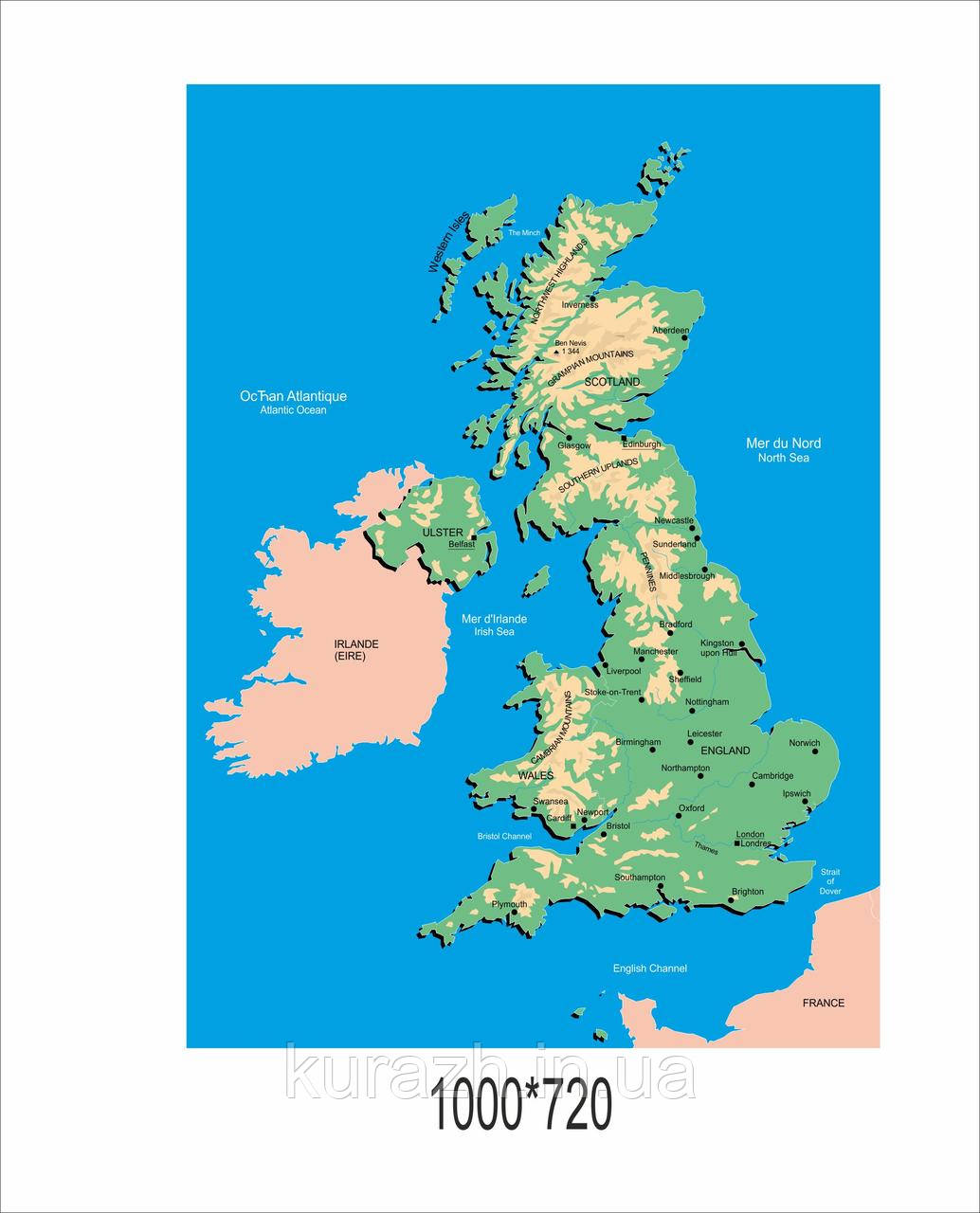 Банер Фізична карта Великобританії, фото 1