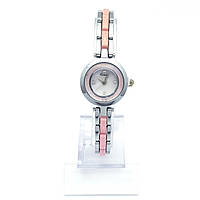 Годинник KIMIO Сріблястий, з рожевою вставкою та камінням, довжина браслета 18 см, циферблат 22 мм