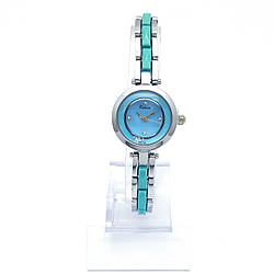 Годинник KIMIO Сріблястий з голубою вставкою і камінням, довжина браслета 18см, циферблат 22мм