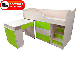 Ліжко-кімната Bed Room-5 зелена, висувна драбина-комод, висувний стіл, вибір кольору фасадів