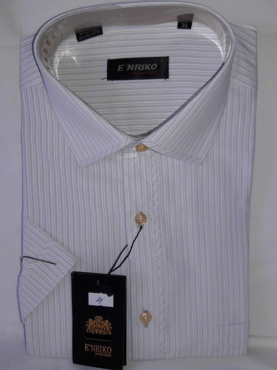 Сорочка чоловіча з коротким рукавом Enrico vk-0004 бежева в смужку класична, чоловіча теніска