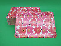 Паперова тарілка з малюнком 100шт 15*22см"№ 3" Рожевий квіточку (1 пач.)